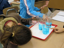 Students comparing water in like containers
