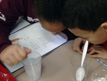Students mixing cup of salt and water