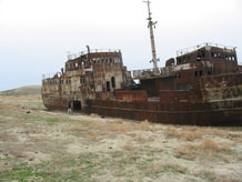 Aral Sea ship on dry land