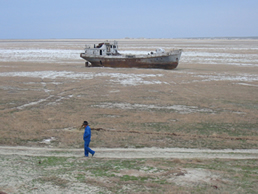 Boat on dry land in what was the Aral Sea