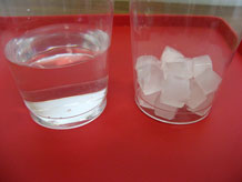 Cup with water and cup with ice